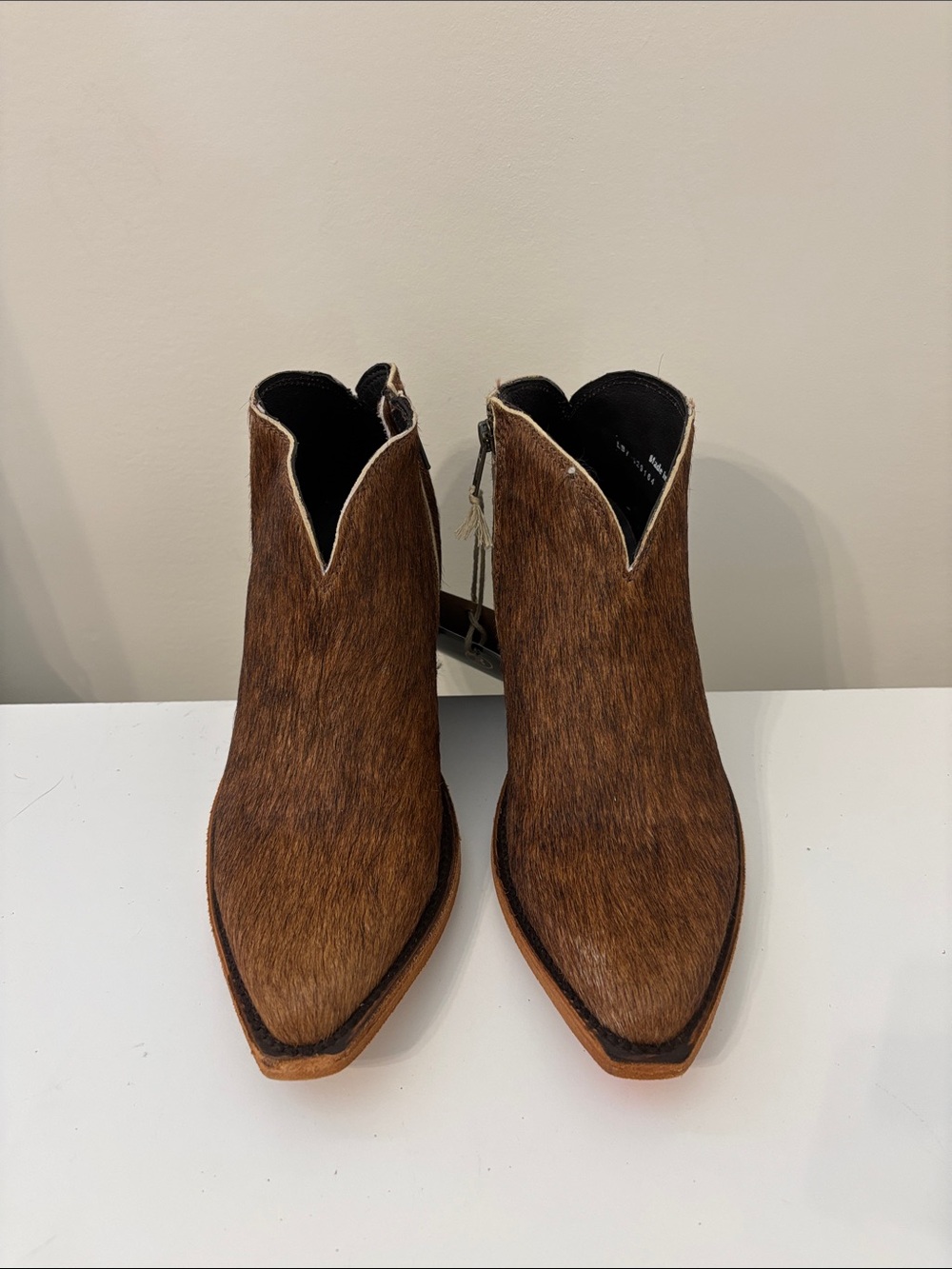 LIBERTY Black Brown Haircalf Pointed Ankle Booties
